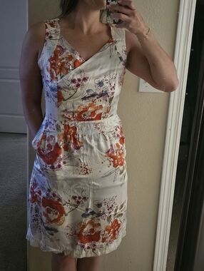 PENDLETON Ivory Floral Print Silk Charmeuse Cape Cod Dress US 8